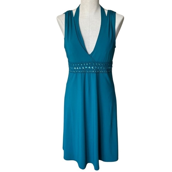 DKNY Teal Green Halter Rhinestone Studded Swimsuit Sz 10 NWT & Cover-Up Dress L - Picture 14 of 14